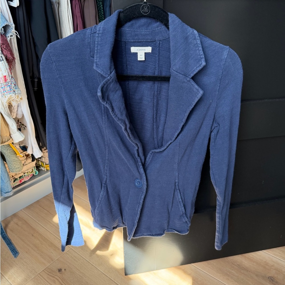 Caslon Deep Navy Knit Blazer with Notched Collar